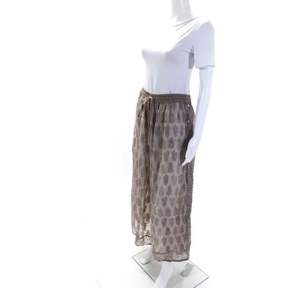 Chan Luu Womens Plant Print Sequin Drawstring Waist Maxi Skirt Green Size OS - Picture 2 of 5